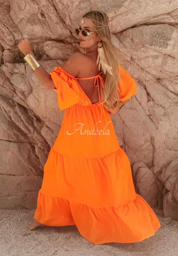 Infinite Horizons orange ruffle maxi dress