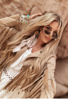 Kurtka z imitacji zamszu z frędzlami Big City Events beżowa