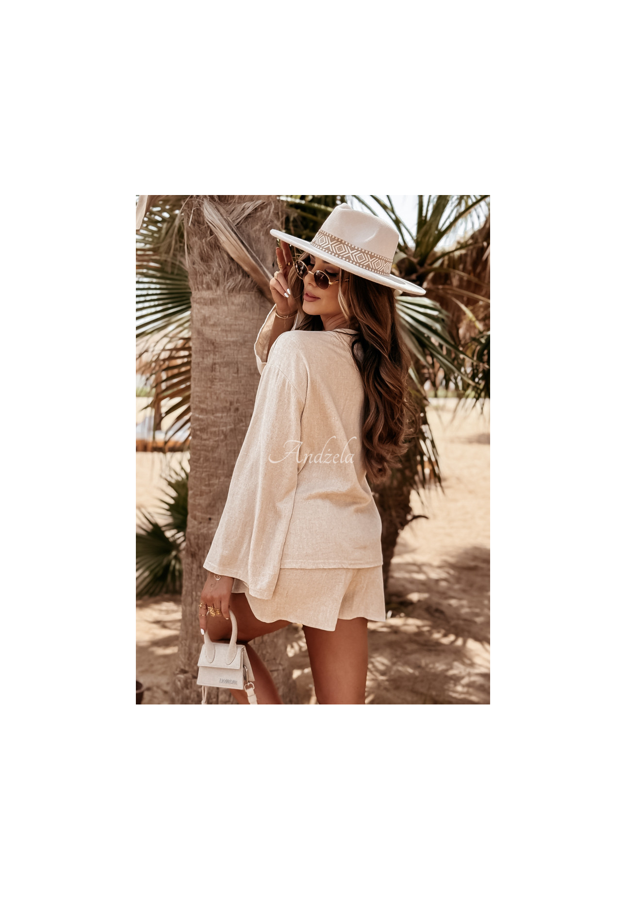 Lniany komplet bluzka i spodenki See My Seas beżowy