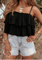 Muślinowy top z falbankami Tropical Treats czarny
