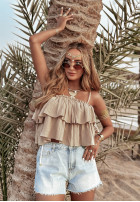 Muślinowy top z falbankami Tropical Treats beżowy