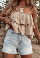 Muślinowy top z falbankami Tropical Treats beżowy