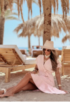 Muślinowa sukienka z falbankami Resolute Hearts pudrowy róż