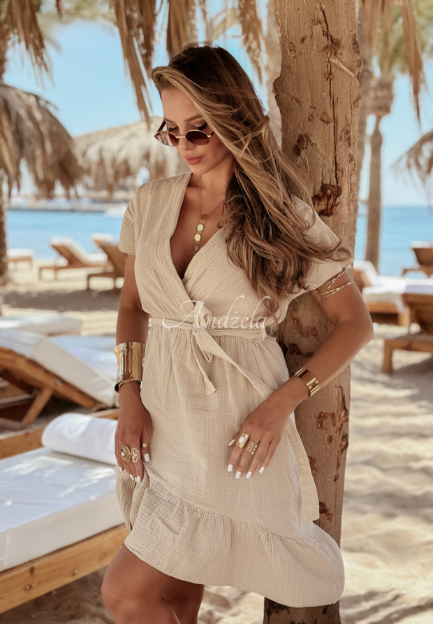 Muslin dress with ruffles Resolute Hearts beige - Andela Online Store Muslin dress with ruffles Resolute Hearts beige - Andela Online Store