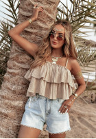 Muślinowy top z falbankami Tropical Treats beżowy