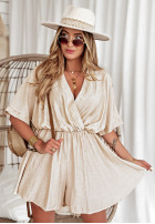 Krótki lniany kombinezon Life's A Breeze beżowy