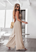 Długi kombinezon wide leg Flower Fusion beżowy