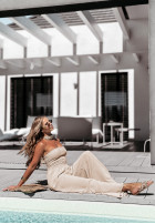 Długi kombinezon wide leg Flower Fusion beżowy