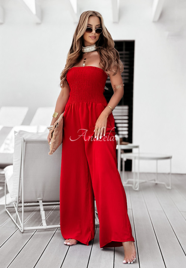 Flower Fusion long wide leg jumpsuit red