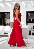 Długi kombinezon wide leg Flower Fusion czerwony