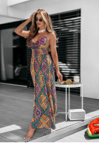Wzorzysta sukienka Tropical Nights fioletowo-pomarańczowa