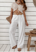 Materiałowe spodnie wide leg z paskiem Total Trip białe