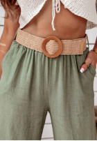 Materiałowe spodnie wide leg z paskiem Total Trip khaki