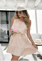 Sukienka na ramiączkach z falbanką La Fleur beżowa