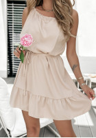 Sukienka na ramiączkach z falbanką La Fleur beżowa