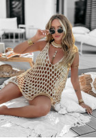 Ozdobnie pleciony top boho Vacaciones beżowy