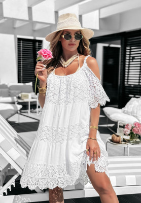Boho lace guipure white dress