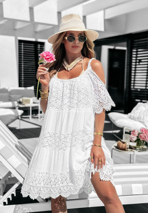 Boho lace guipure white dress
