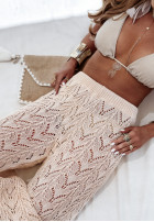 Dzianinowe spodnie w ażurowe wzory boho Hey Bahamas beżowe