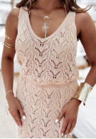 Dzianinowy top w ażurowe wzory boho Hey Bahamas beżowy