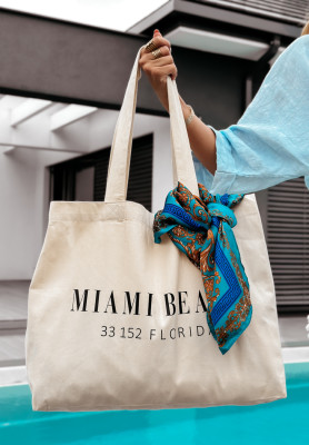 Płócienna torebka plażowa  Miami Beach Florida jasnobeżowa