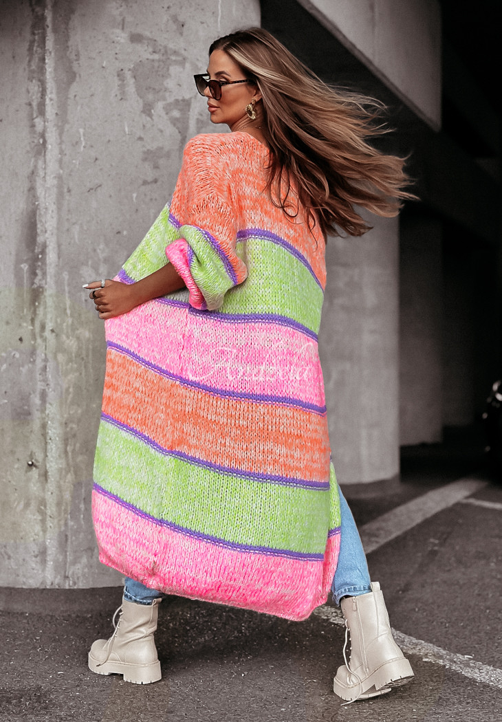 Caswell long oversize striped cardigan orange-pink