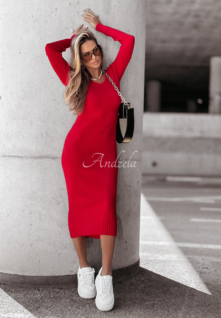 Long ribbed midi dress I'm Getting Better red