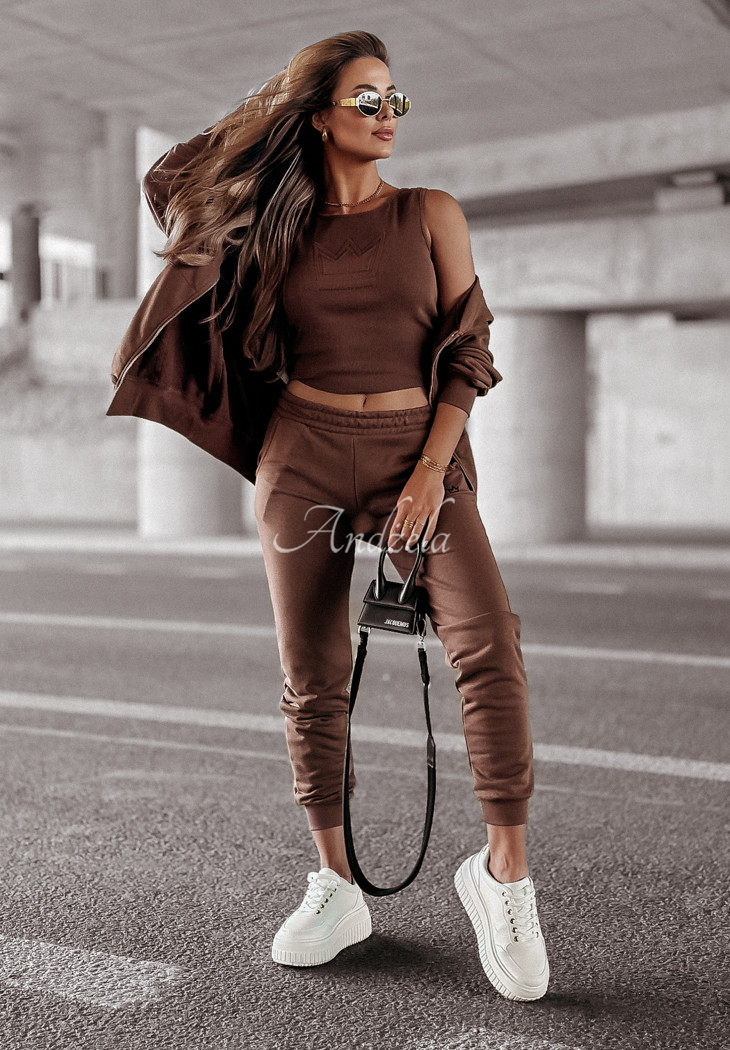 Set of 3in1 sweatshirt, top, pants Queen Things chocolate