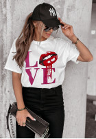 T-shirt z nadrukiem Lovely Lips biały