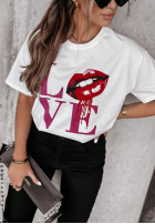 T-shirt z nadrukiem Lovely Lips biały