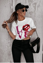 T-shirt z nadrukiem Lovely Lips biały