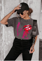 T-shirt z nadrukiem Lovely Lips szary