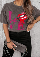 T-shirt z nadrukiem Lovely Lips szary