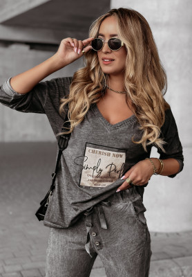 Dark Gray "Simply Perfect" Printed Blouse