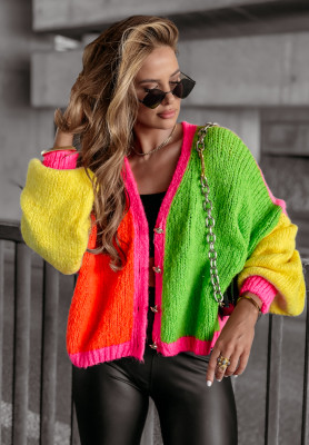 Short unbuttoned cardigan With Care green-orange