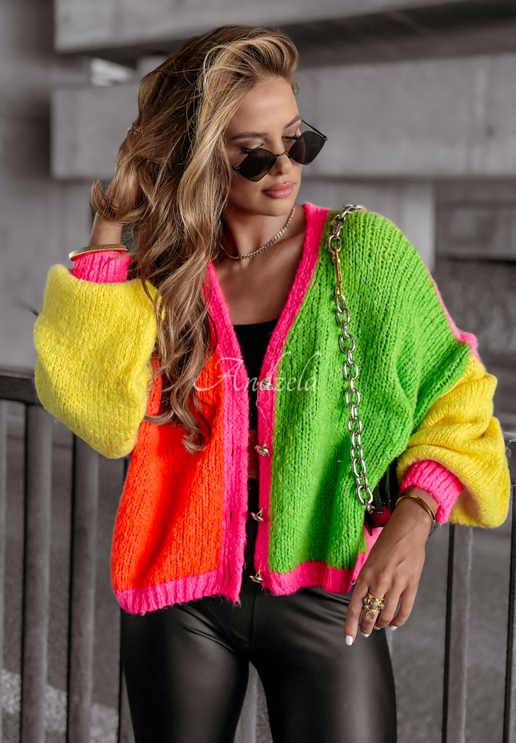 Short unbuttoned cardigan With Care green-orange