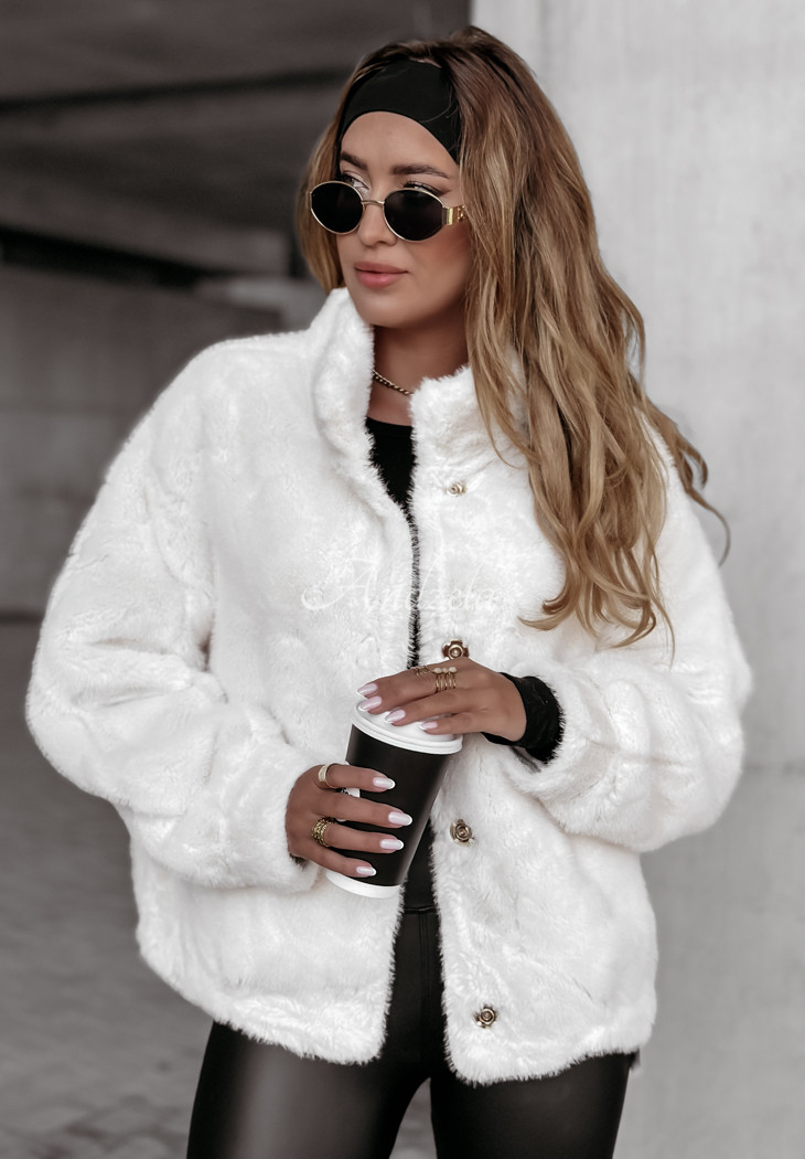 Warm Wishes ecru short fur coat
