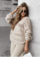 Ozdobnie pleciony sweter oversize Beauty In Others beżowy