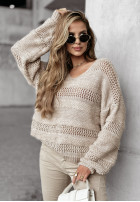 Ozdobnie pleciony sweter oversize Beauty In Others beżowy