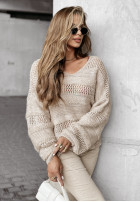 Ozdobnie pleciony sweter oversize Beauty In Others beżowy