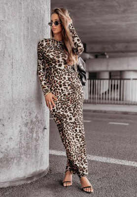 Chic Moves beige leopard print maxi dress