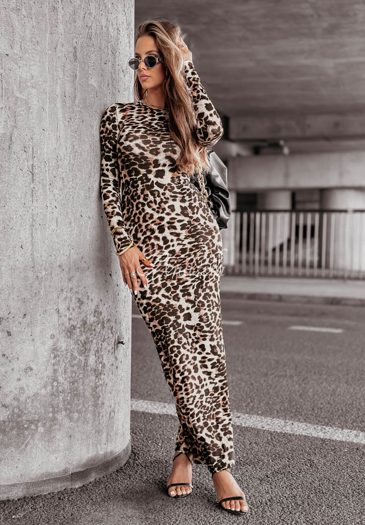 Chic Moves beige leopard print maxi dress