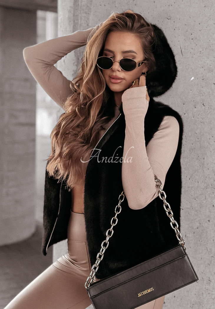 Short fur vest Warm Wishes black