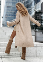 Długi Cardigan oversize z kieszeniami Marbelio in beige