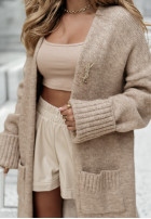 Długi Cardigan oversize z kieszeniami Marbelio in beige