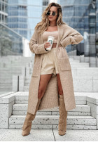 Długi Cardigan oversize z kieszeniami Marbelio in beige