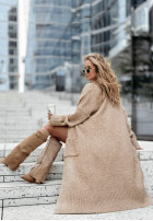 Długi Cardigan oversize z kieszeniami Marbelio in beige