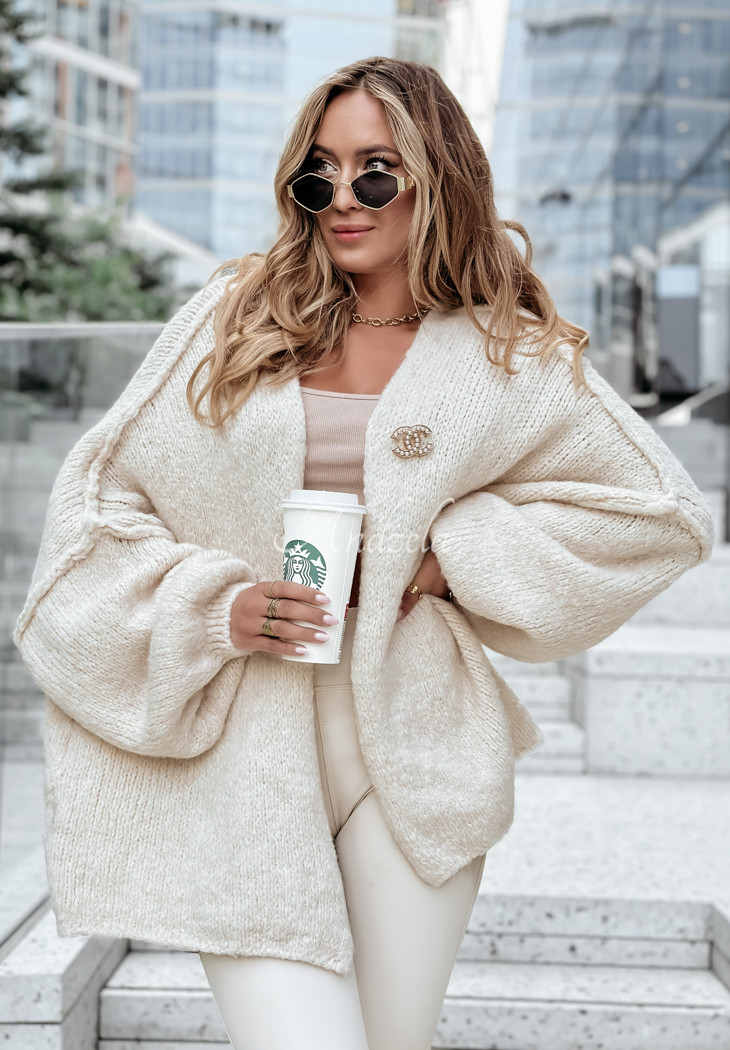 Kardigan oversize z wełną Be Gentle And Kind jasnobeżowy