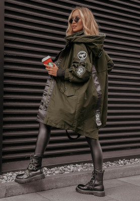 Point Of View khaki hooded parka jacket