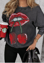 Bluza oversize z nadrukiem Cherry Lips czarna